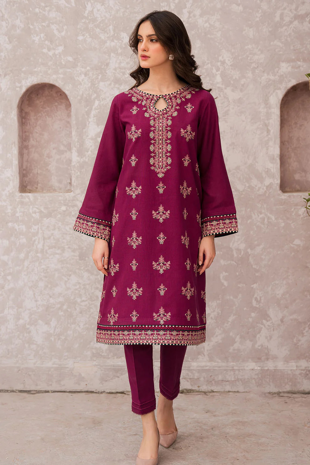 JAZMIN - Dhanak 3-Piece Unstitched Embroidered Suit