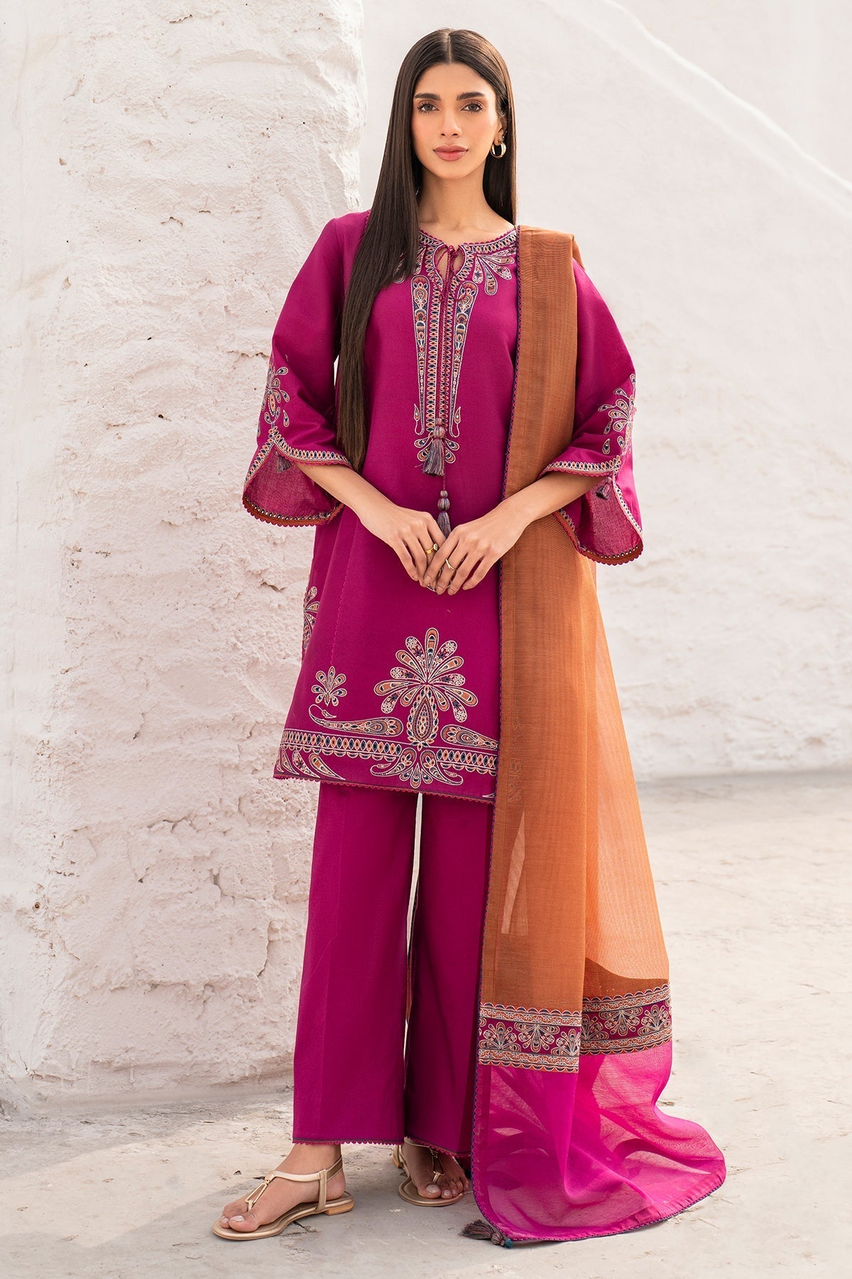 JAZMIN - Dhanak 3-Piece Unstitched Embroidered Suit