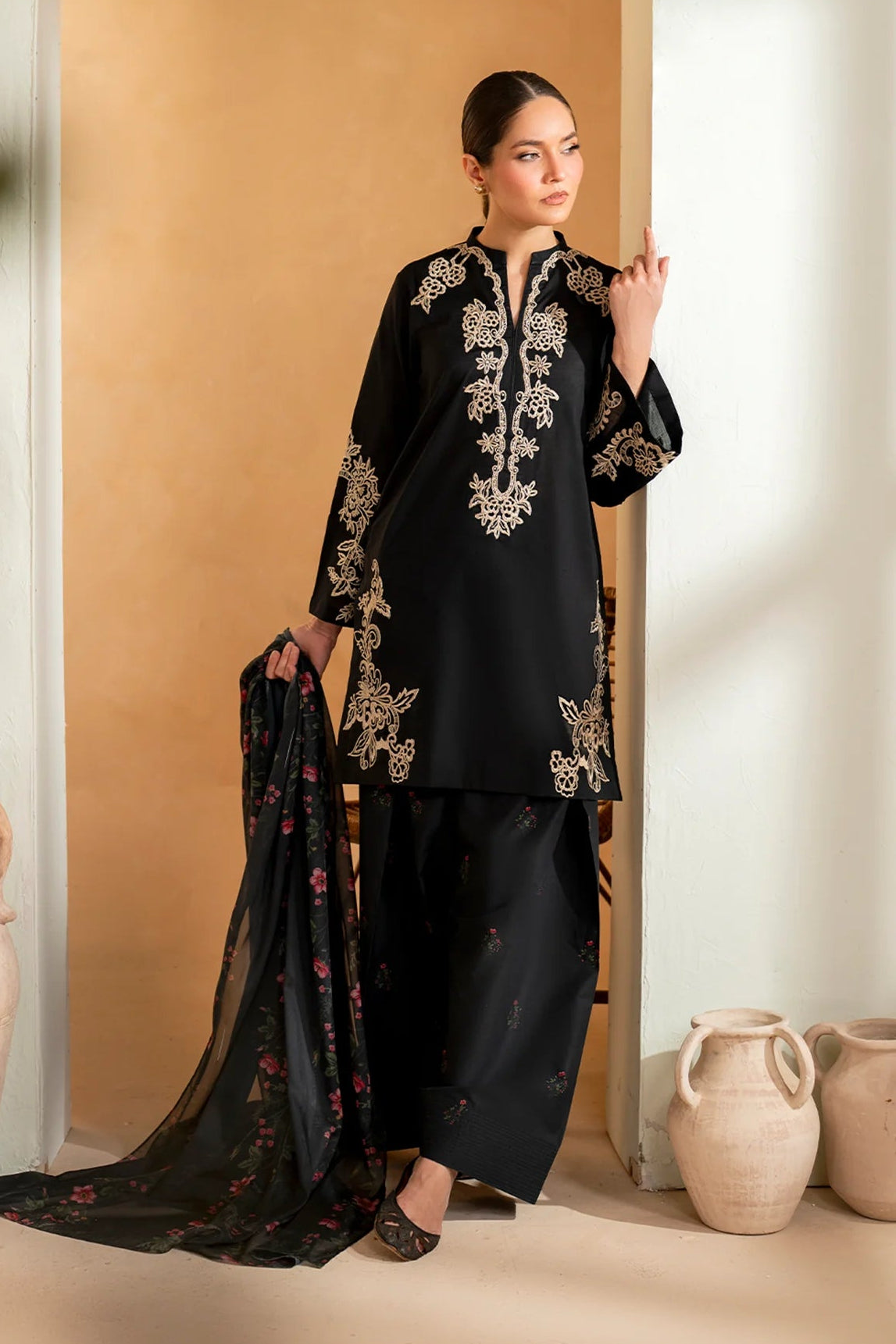 IZNIK - Dhanak 3-Piece Unstitched Embroidered Suit