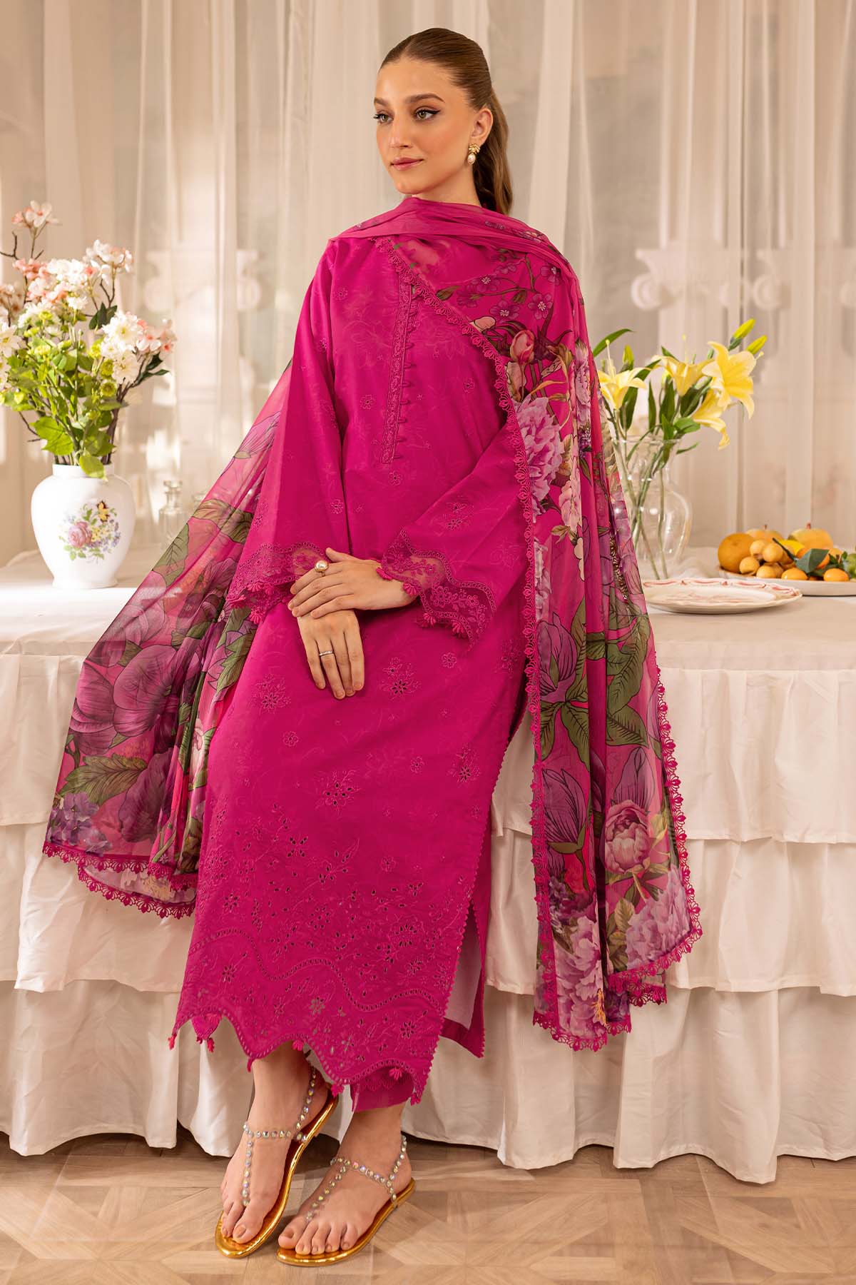 Aster - Dhanak 3-Piece Unstitched Embroidered Suit