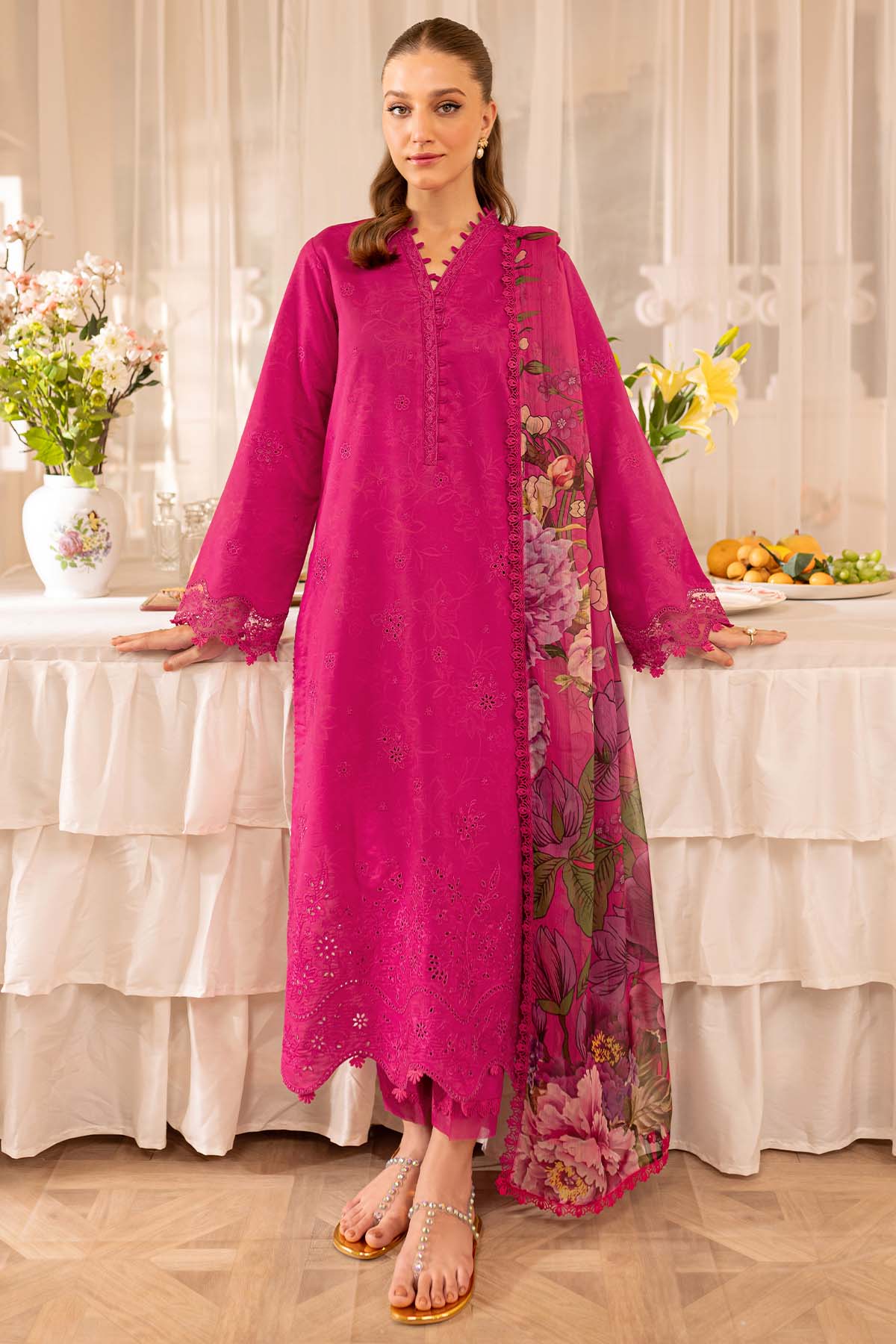 Aster - Dhanak 3-Piece Unstitched Embroidered Suit