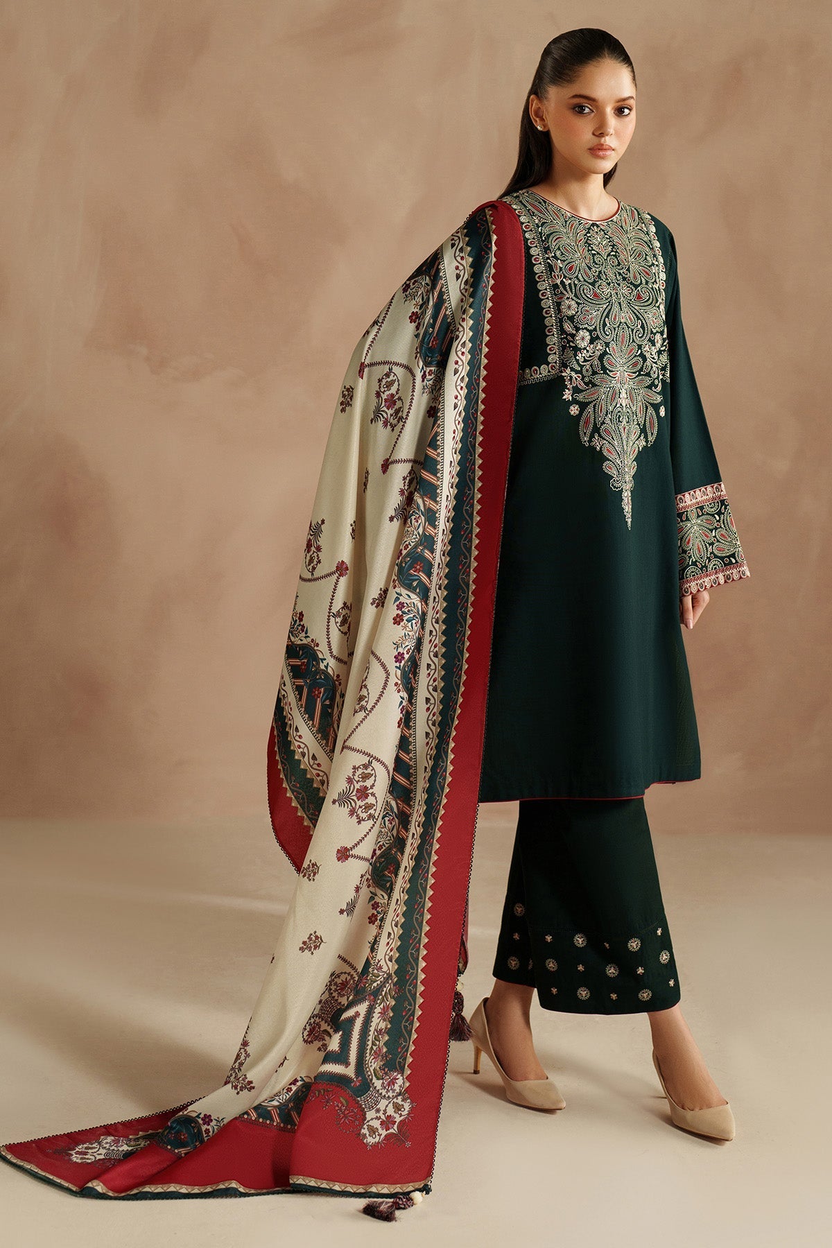 JAZMIN - Dhanak 3-Piece Unstitched Embroidered Suit