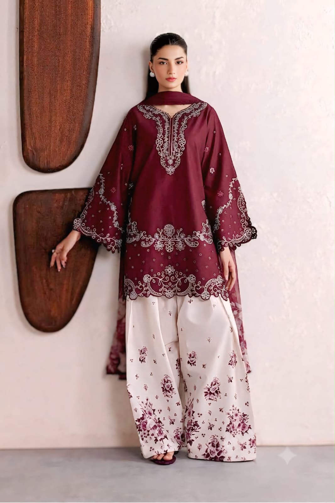 Brand IZNIK 
LUXURY SILK EMBROIDERED 3pc unstitched