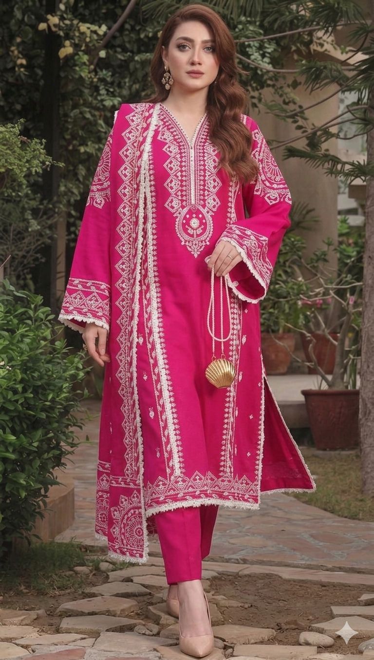 BRAND  ANEELA'S
DHANAK EMBROIDERED 3PC