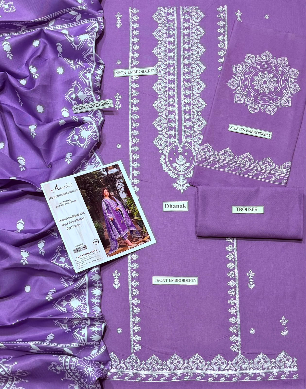 BRAND  ANEELA'S
DHANAK EMBROIDERED 3PC