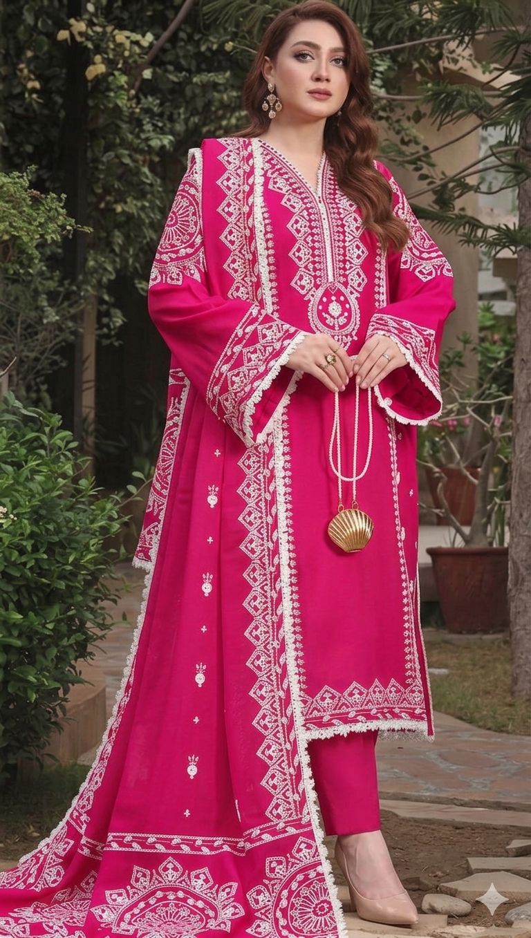 BRAND  ANEELA'S
DHANAK EMBROIDERED 3PC