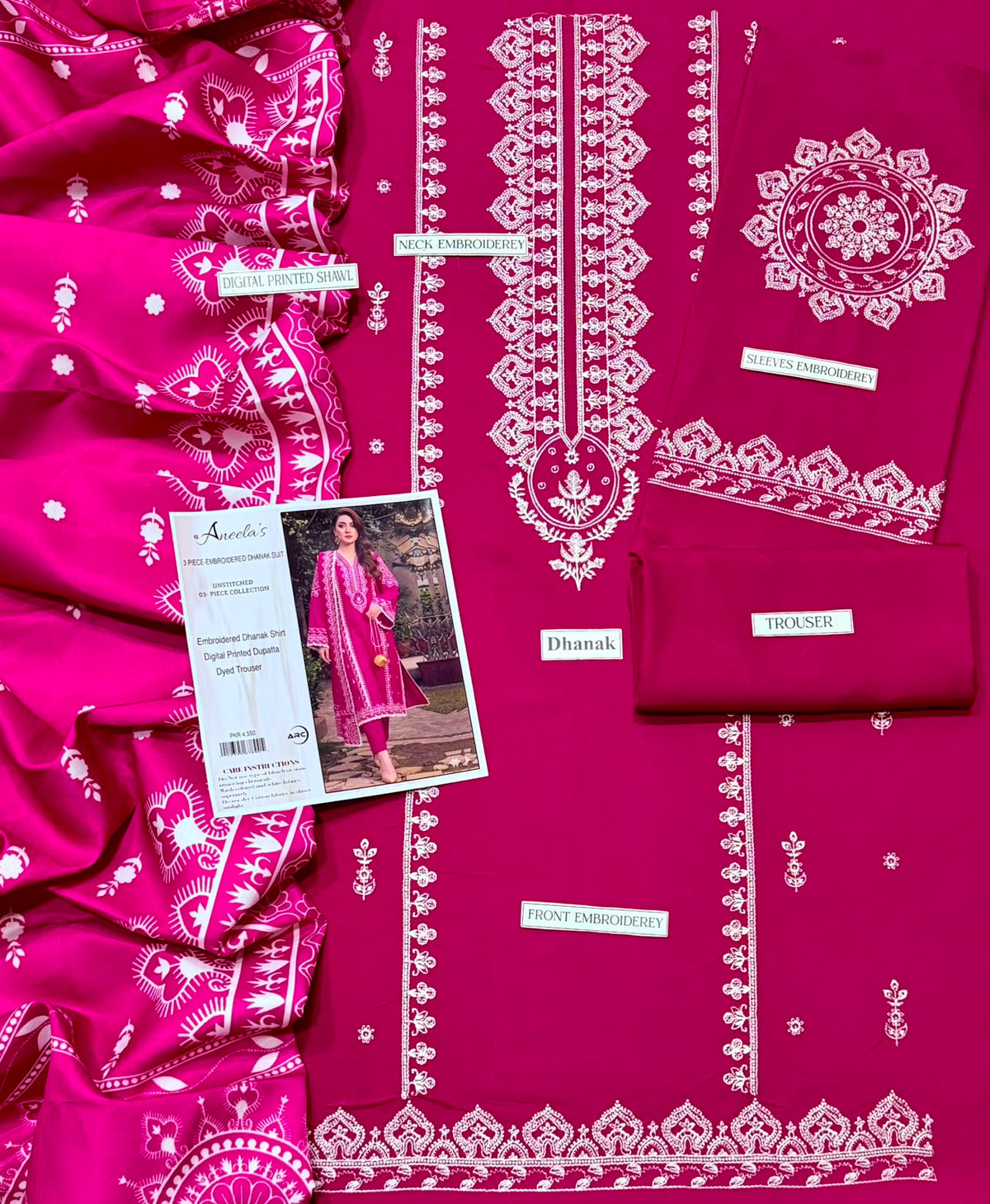 BRAND  ANEELA'S
DHANAK EMBROIDERED 3PC