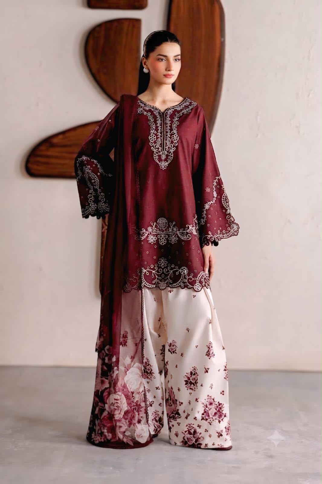 Brand IZNIK 
LUXURY SILK EMBROIDERED 3pc unstitched