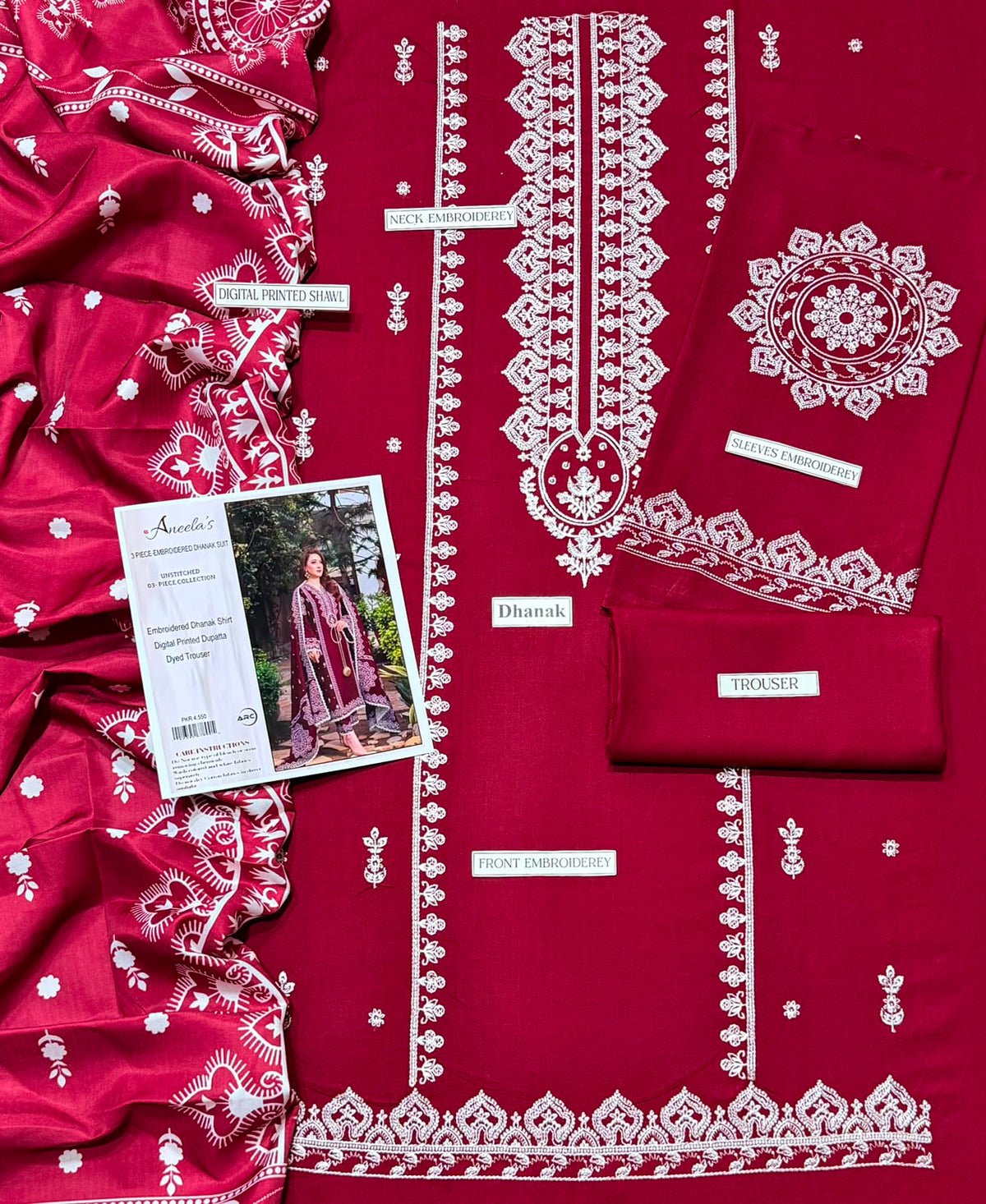 BRAND  ANEELA'S
DHANAK EMBROIDERED 3PC